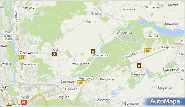 mapa Wierzenica, Wierzenica na mapie Targeo