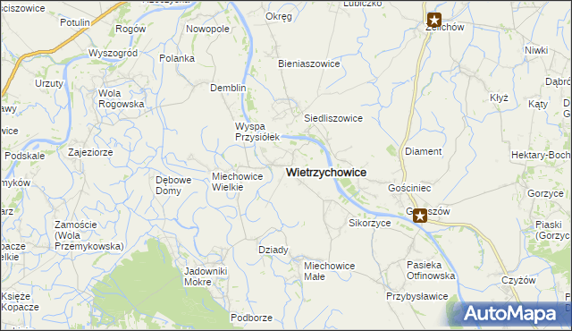 mapa Wietrzychowice powiat tarnowski, Wietrzychowice powiat tarnowski na mapie Targeo