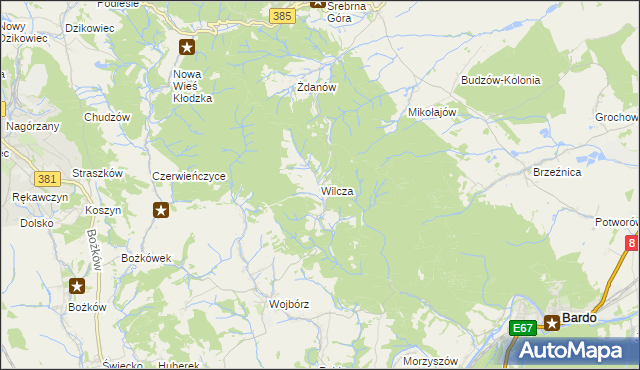 mapa Wilcza gmina Kłodzko, Wilcza gmina Kłodzko na mapie Targeo