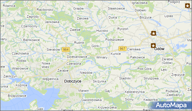 mapa Winiary gmina Gdów, Winiary gmina Gdów na mapie Targeo