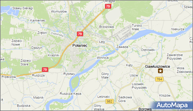 mapa Winnica gmina Połaniec, Winnica gmina Połaniec na mapie Targeo