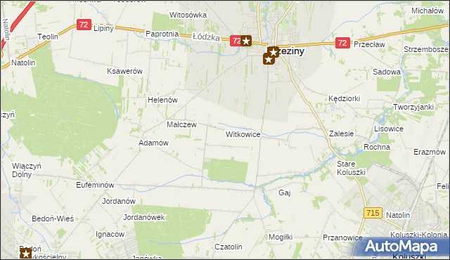 mapa Witkowice gmina Brzeziny, Witkowice gmina Brzeziny na mapie Targeo