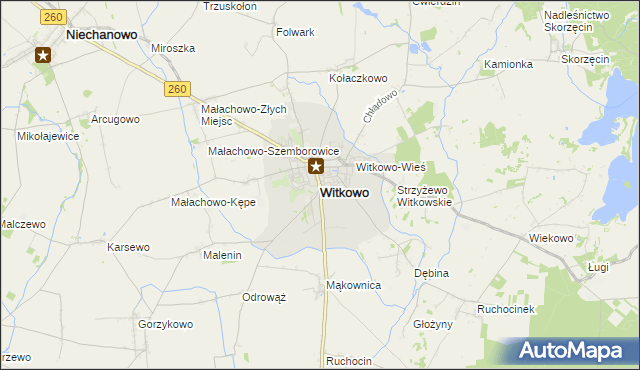 mapa Witkowo powiat gnieźnieński, Witkowo powiat gnieźnieński na mapie Targeo
