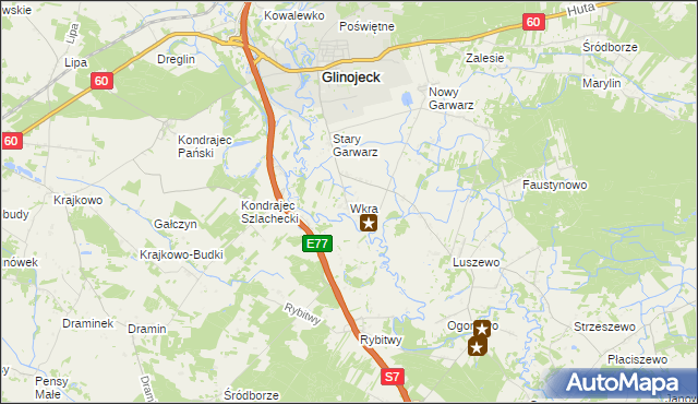 mapa Wkra gmina Glinojeck, Wkra gmina Glinojeck na mapie Targeo
