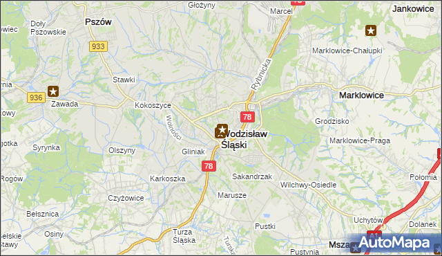 mapa Wodzisławia Śląskiego, Wodzisław Śląski na mapie Targeo