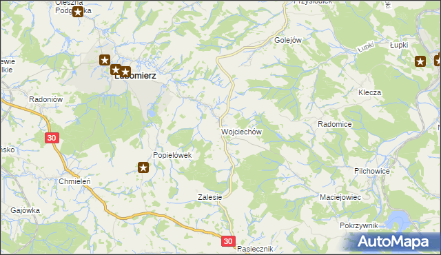 mapa Wojciechów gmina Lubomierz, Wojciechów gmina Lubomierz na mapie Targeo