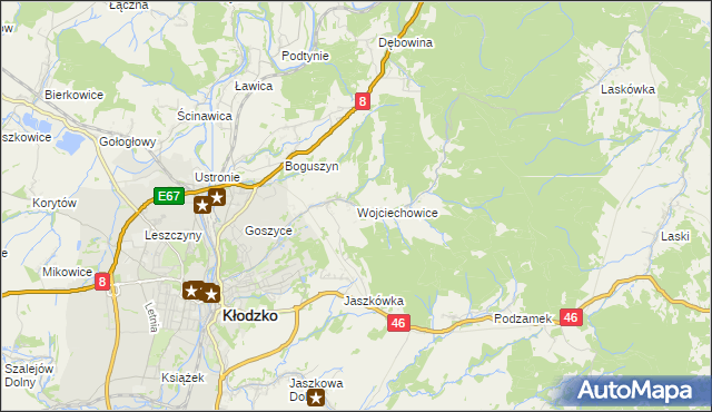 mapa Wojciechowice gmina Kłodzko, Wojciechowice gmina Kłodzko na mapie Targeo