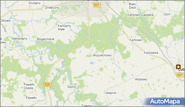 mapa Wojciechowo gmina Orneta, Wojciechowo gmina Orneta na mapie Targeo