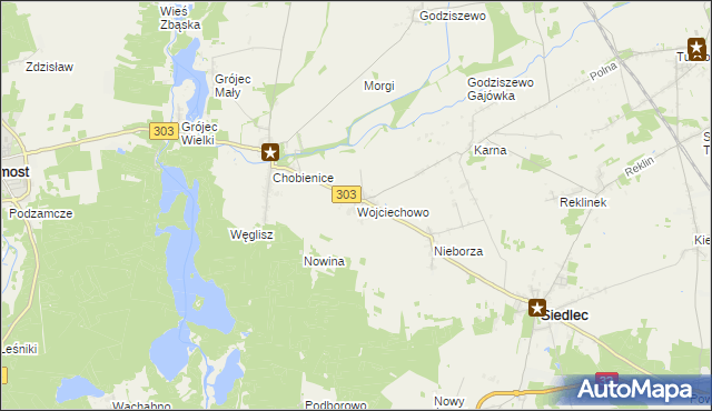 mapa Wojciechowo gmina Siedlec, Wojciechowo gmina Siedlec na mapie Targeo