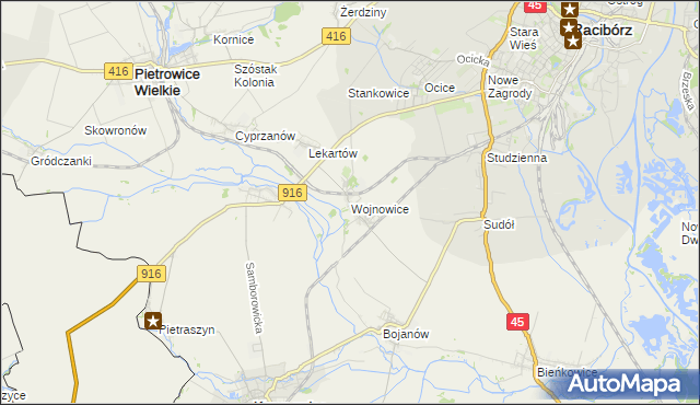 mapa Wojnowice gmina Krzanowice, Wojnowice gmina Krzanowice na mapie Targeo