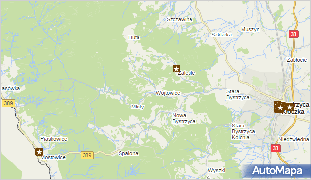 mapa Wójtowice gmina Bystrzyca Kłodzka, Wójtowice gmina Bystrzyca Kłodzka na mapie Targeo
