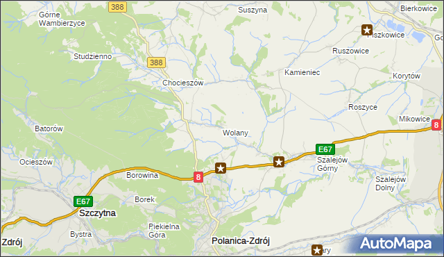 mapa Wolany gmina Szczytna, Wolany gmina Szczytna na mapie Targeo