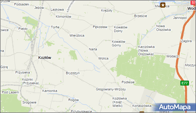 mapa Wolica gmina Kozłów, Wolica gmina Kozłów na mapie Targeo