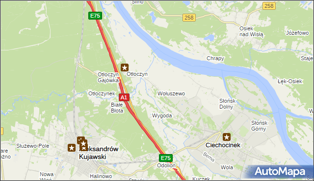 mapa Wołuszewo, Wołuszewo na mapie Targeo