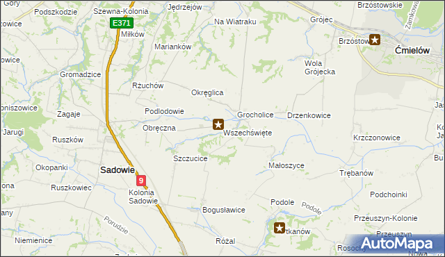 mapa Wszechświęte gmina Sadowie, Wszechświęte gmina Sadowie na mapie Targeo
