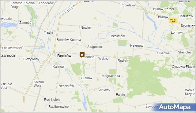 mapa Wykno gmina Będków, Wykno gmina Będków na mapie Targeo