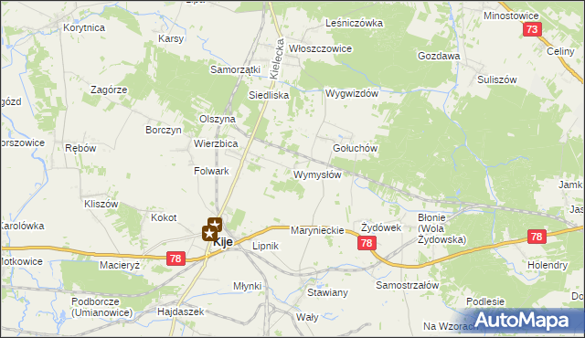 mapa Wymysłów gmina Kije, Wymysłów gmina Kije na mapie Targeo