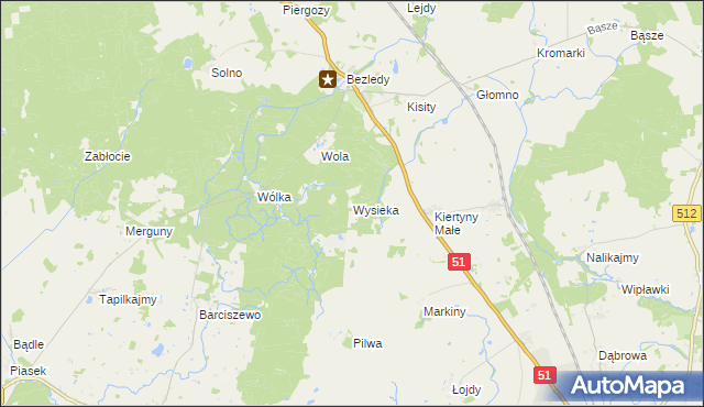 mapa Wysieka, Wysieka na mapie Targeo