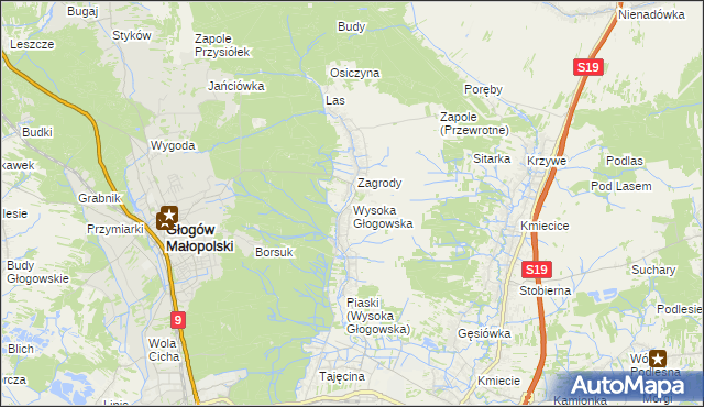 mapa Wysoka Głogowska, Wysoka Głogowska na mapie Targeo