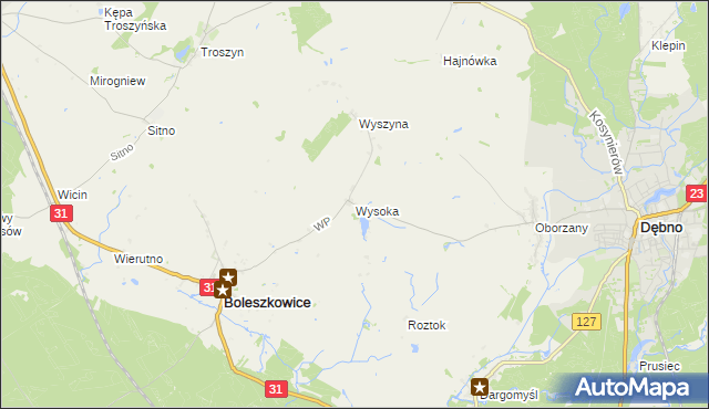 mapa Wysoka gmina Boleszkowice, Wysoka gmina Boleszkowice na mapie Targeo