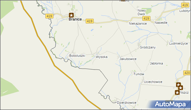 mapa Wysoka gmina Branice, Wysoka gmina Branice na mapie Targeo