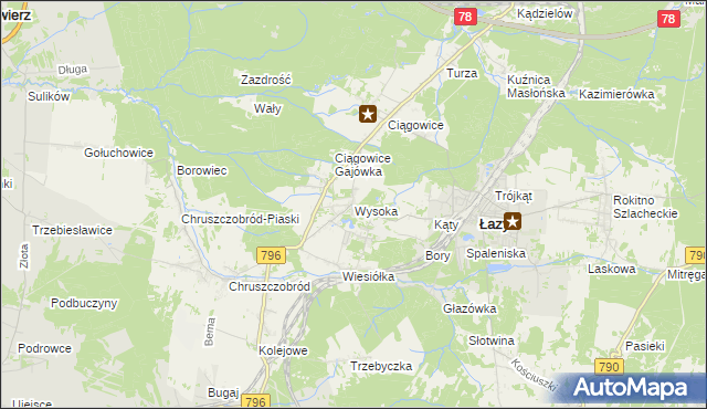 mapa Wysoka gmina Łazy, Wysoka gmina Łazy na mapie Targeo