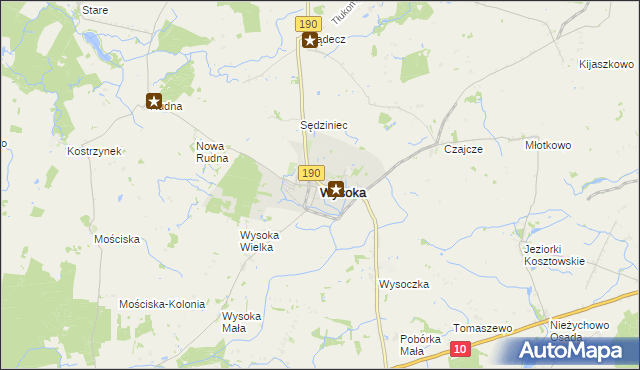 mapa Wysoka powiat pilski, Wysoka powiat pilski na mapie Targeo