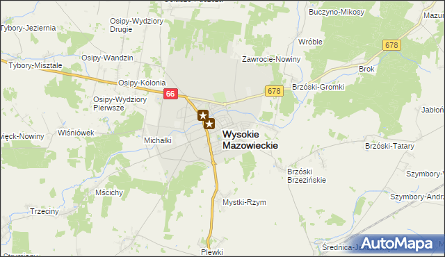 mapa Wysokie Mazowieckie, Wysokie Mazowieckie na mapie Targeo