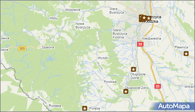 mapa Wyszki gmina Bystrzyca Kłodzka, Wyszki gmina Bystrzyca Kłodzka na mapie Targeo