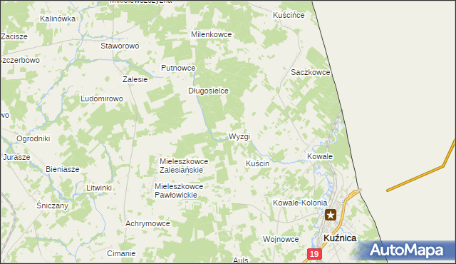 mapa Wyzgi, Wyzgi na mapie Targeo