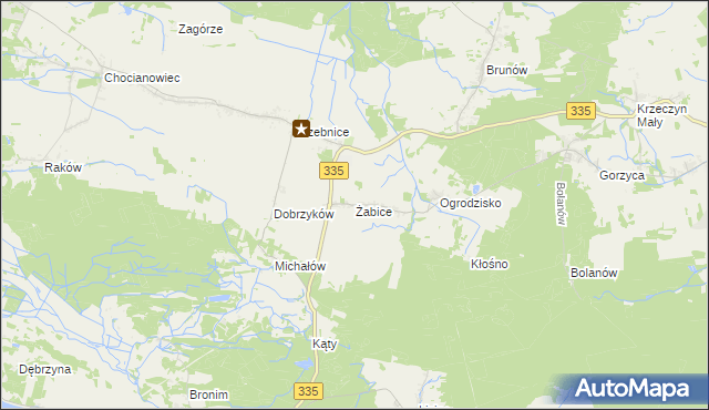 mapa Żabice gmina Chocianów, Żabice gmina Chocianów na mapie Targeo