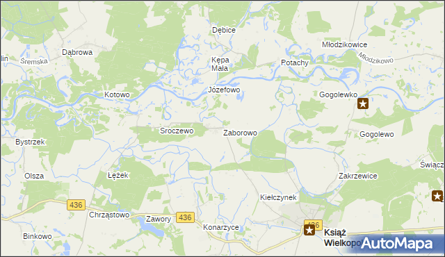 mapa Zaborowo gmina Książ Wielkopolski, Zaborowo gmina Książ Wielkopolski na mapie Targeo