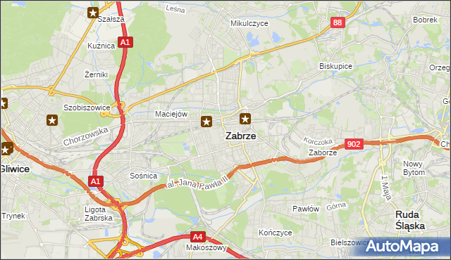 mapa Zabrza, Zabrze na mapie Targeo