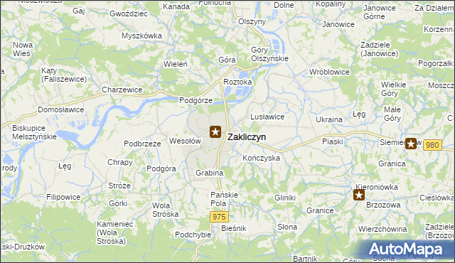 mapa Zakliczyn powiat tarnowski, Zakliczyn powiat tarnowski na mapie Targeo
