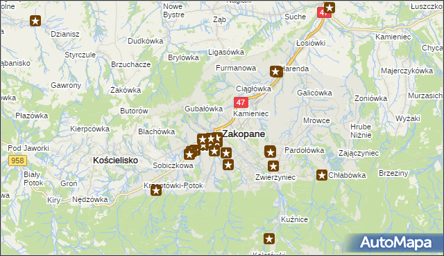 mapa Zakopanego, Zakopane na mapie Targeo