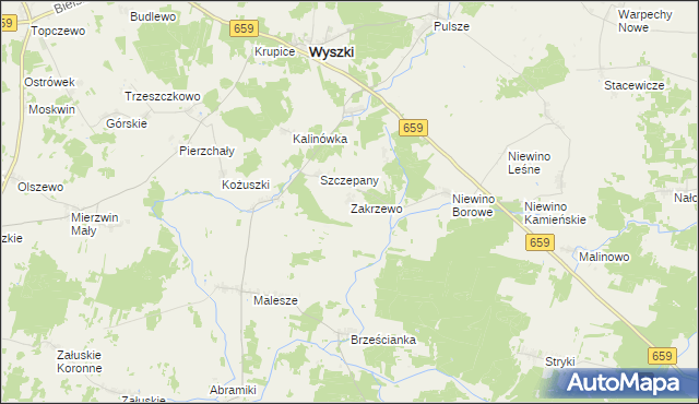 mapa Zakrzewo gmina Wyszki, Zakrzewo gmina Wyszki na mapie Targeo