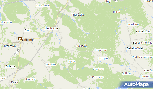mapa Zakrzów gmina Secemin, Zakrzów gmina Secemin na mapie Targeo