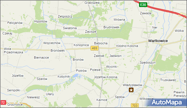 mapa Zalesie gmina Wartkowice, Zalesie gmina Wartkowice na mapie Targeo