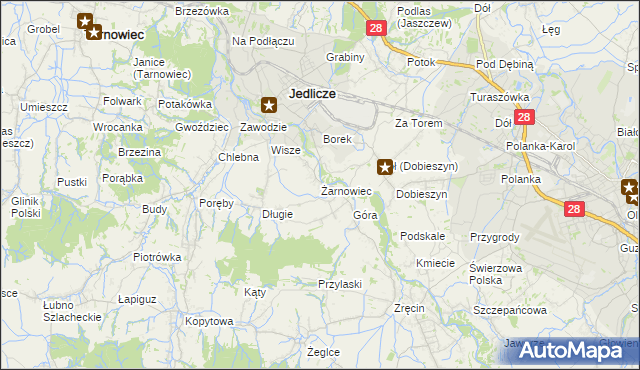 mapa Żarnowiec gmina Jedlicze, Żarnowiec gmina Jedlicze na mapie Targeo