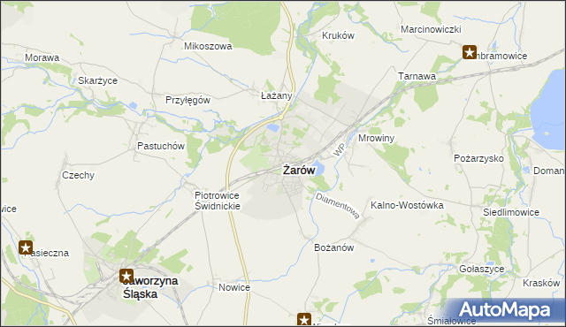 mapa Żarów powiat świdnicki, Żarów powiat świdnicki na mapie Targeo