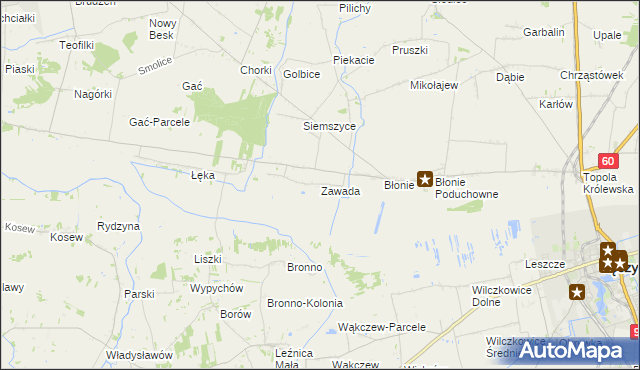 mapa Zawada gmina Łęczyca, Zawada gmina Łęczyca na mapie Targeo