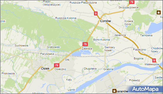 mapa Zawidza gmina Łoniów, Zawidza gmina Łoniów na mapie Targeo