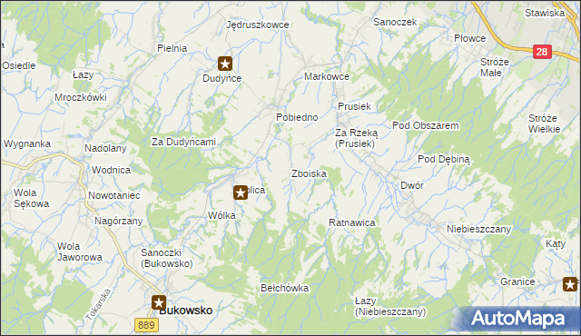 mapa Zboiska gmina Bukowsko, Zboiska gmina Bukowsko na mapie Targeo