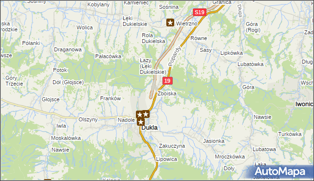 mapa Zboiska gmina Dukla, Zboiska gmina Dukla na mapie Targeo