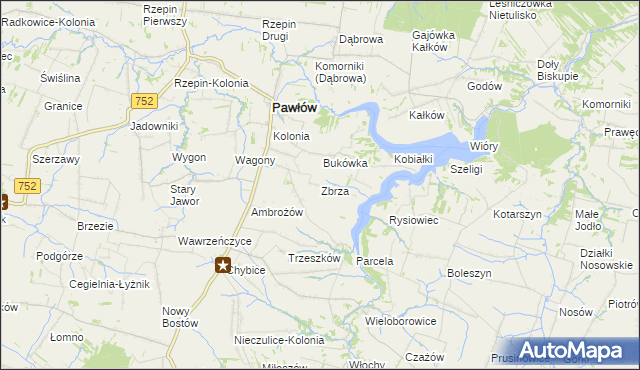 mapa Zbrza gmina Pawłów, Zbrza gmina Pawłów na mapie Targeo