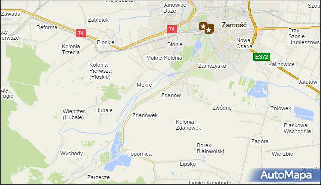 mapa Żdanów gmina Zamość, Żdanów gmina Zamość na mapie Targeo