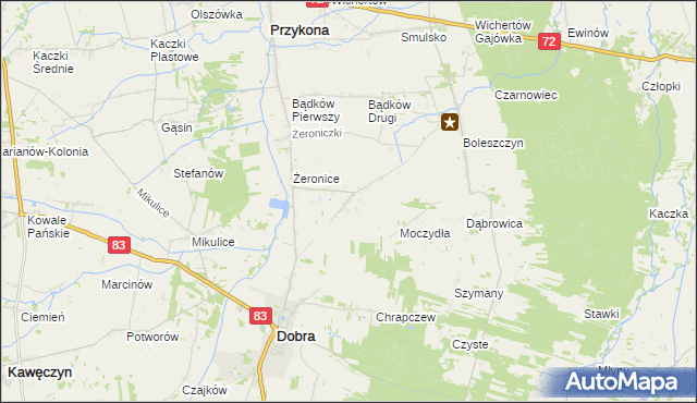 mapa Żeronice Kolonia, Żeronice Kolonia na mapie Targeo