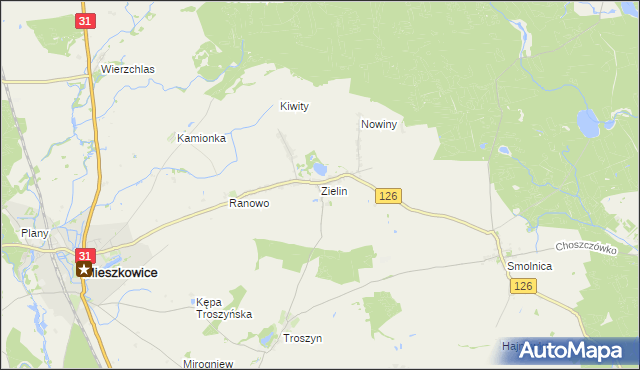 mapa Zielin gmina Mieszkowice, Zielin gmina Mieszkowice na mapie Targeo