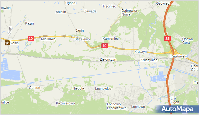 mapa Zielonczyn gmina Sicienko, Zielonczyn gmina Sicienko na mapie Targeo