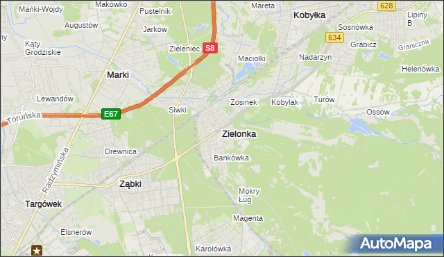 mapa Zielonka powiat wołomiński, Zielonka powiat wołomiński na mapie Targeo